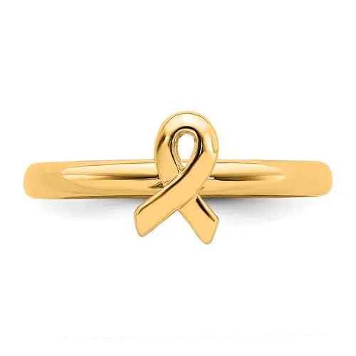 Sterling Silver Stackable Expressions Yellow Gold Awareness Ribbon Ring