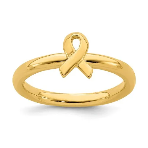 Sterling Silver Stackable Expressions Yellow Gold Awareness Ribbon Ring