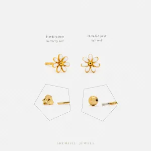 Super Tiny Daisy Flower Stud Earrings, Gold, Silver SHEMISLI SS372 Butterfly End, SS762 Screw Ball End (Type A)