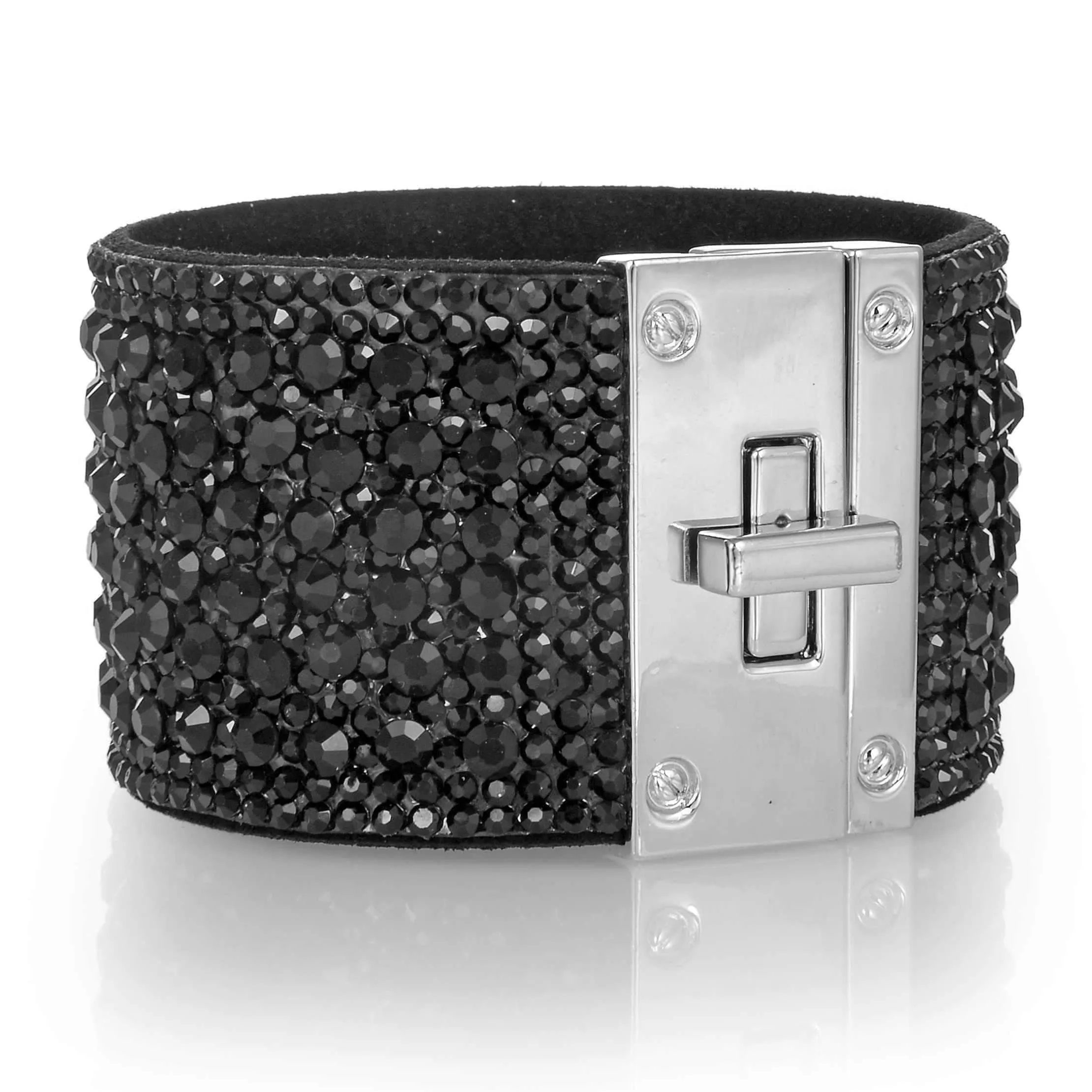 Swarovski Crystal Leather Band Bracelet Black with Toggle Lock