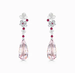 THIALH - FAUNA & FLORA - Hydrange Pink Morganite and Ruby Diamond Earrings