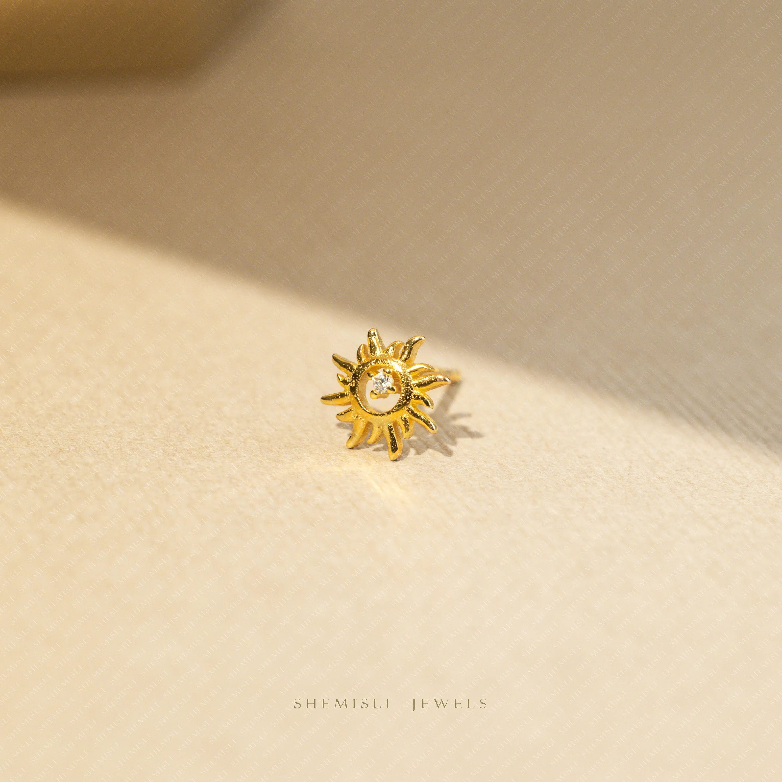 Tiny CZ Sun Studs Earrings, Starburst Studs, Unisex, Gold, Silver SHEMISLI SS031 Butterfly End, SS795 Screw Ball End (Type A)