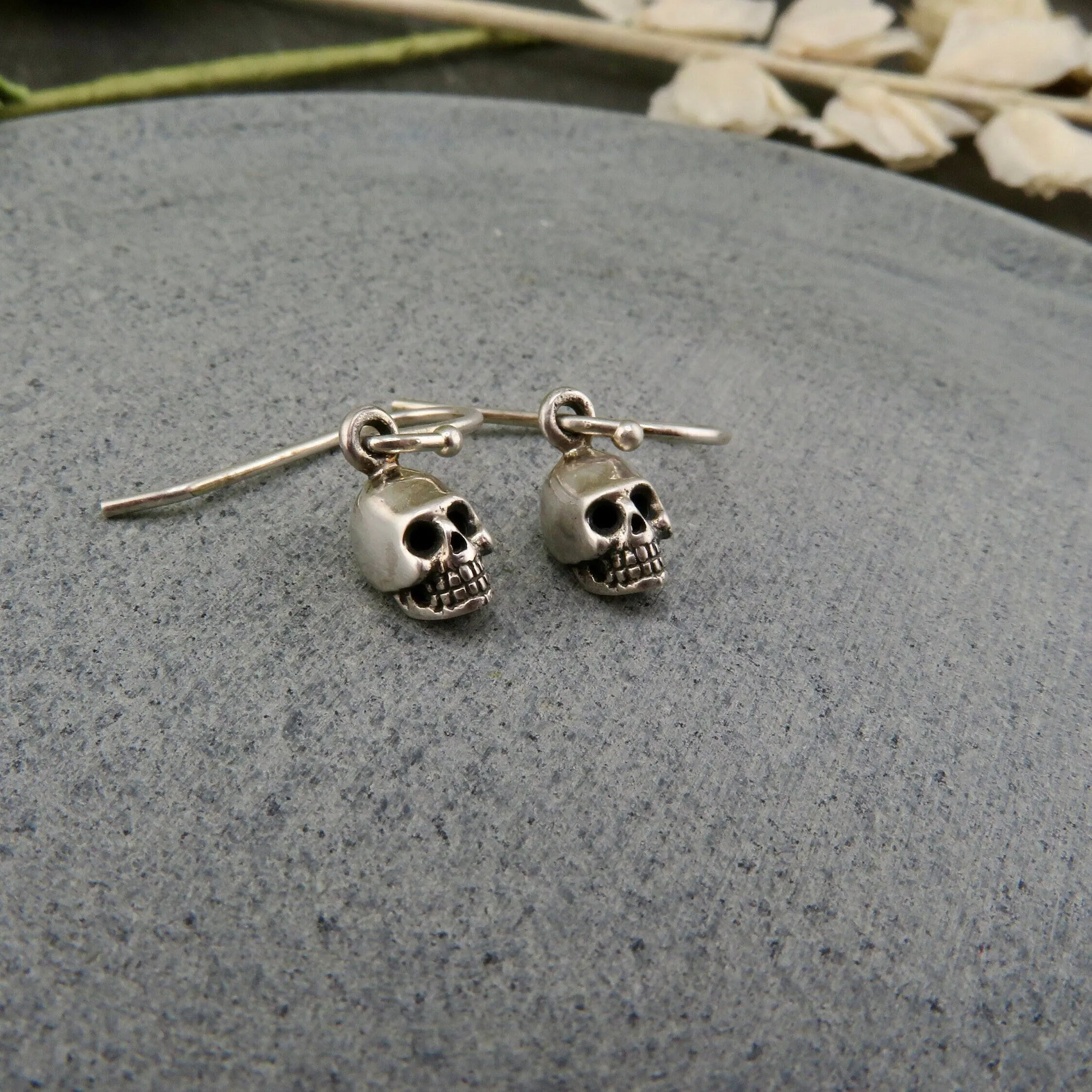 Tiny Skull Earrings - Silver