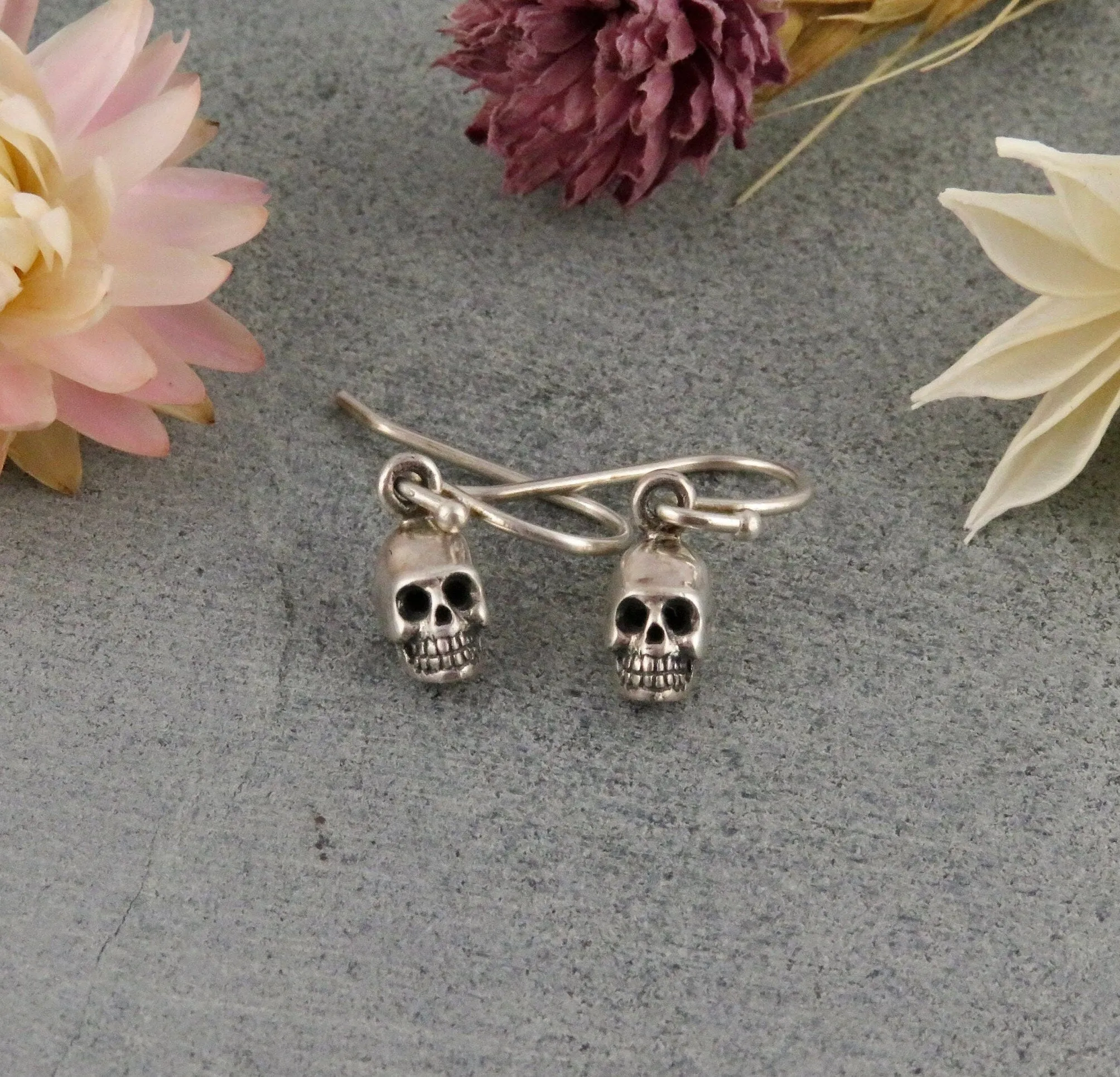 Tiny Skull Earrings - Silver