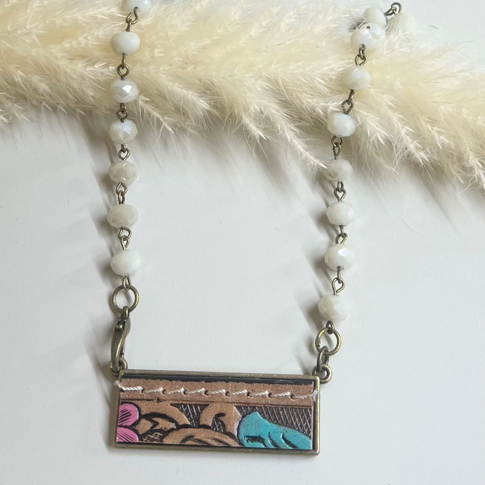 Tooled Leather Beaded Necklaces