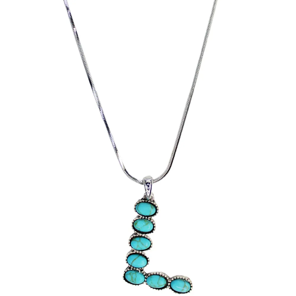 Turquoise Stone Initial "L" Pendant & Necklace