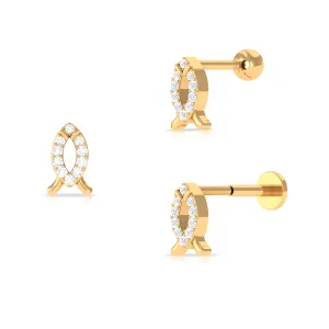 Unique Diamond Gold Fish Earring for Tragus Piercing