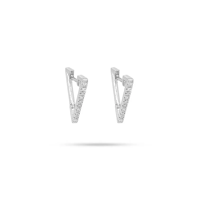 V Shaped Huggie Round Diamond Earrings