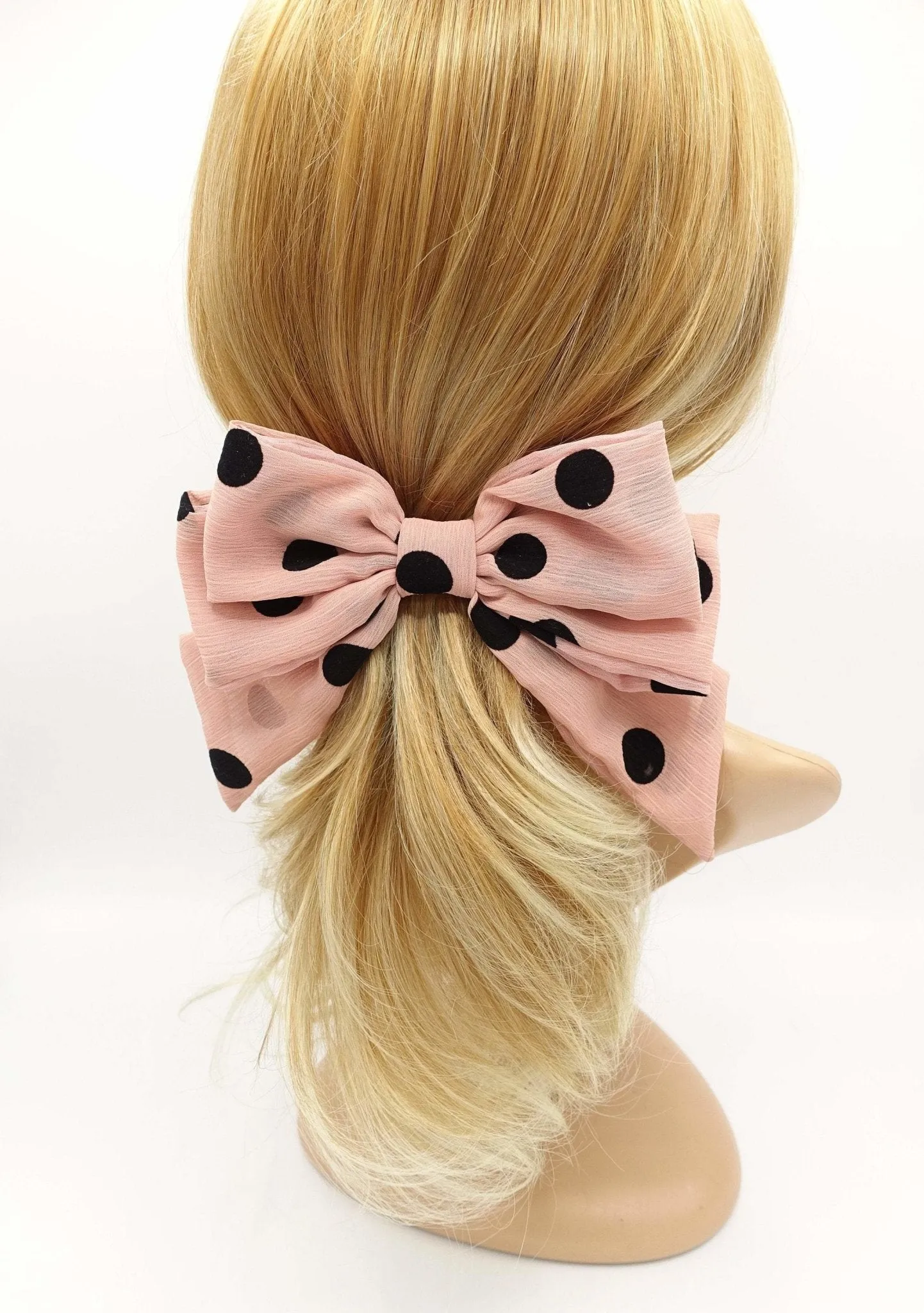 velvet dotted chiffon hair bow cute style crinkled fabric hair accessory for women