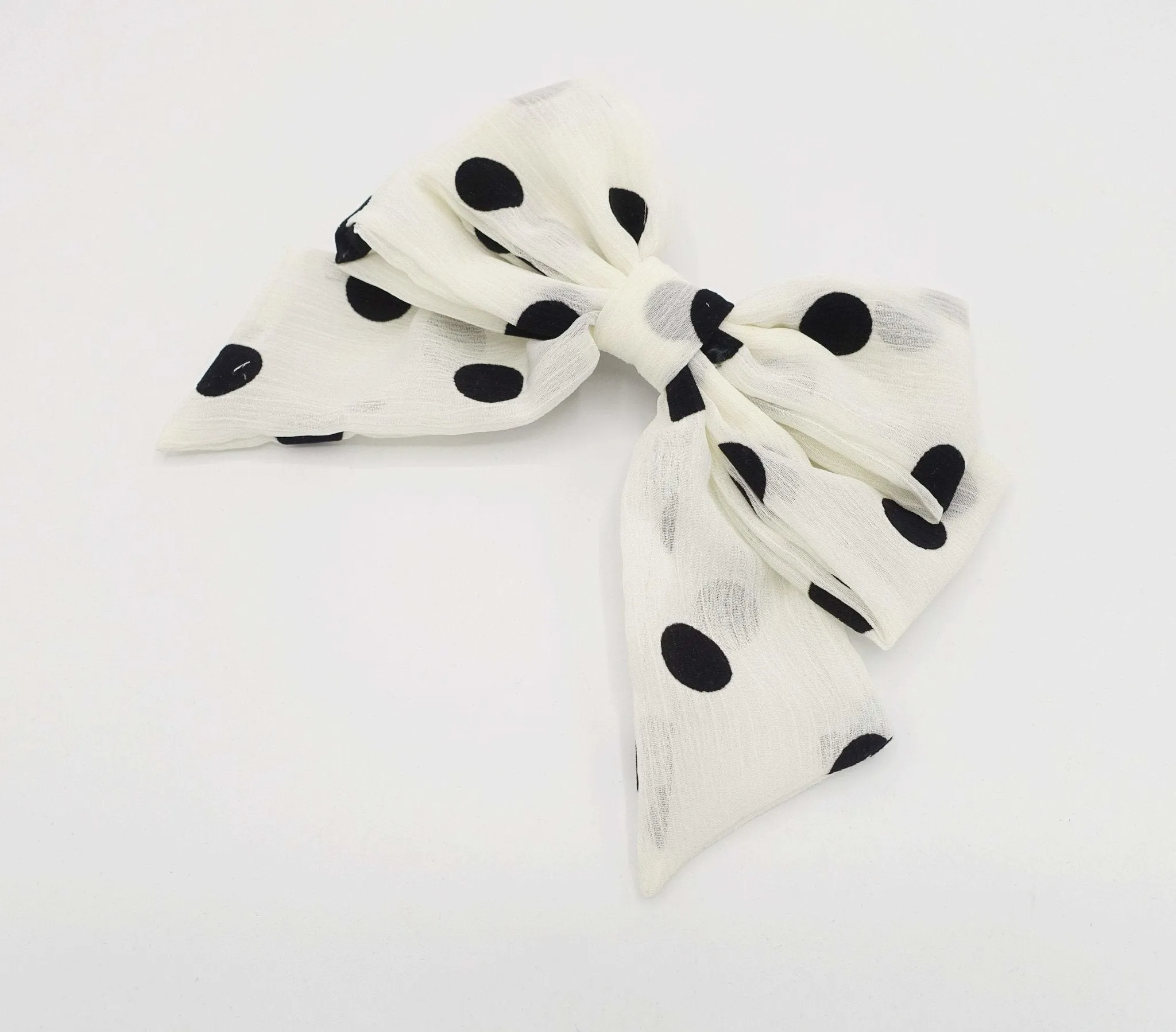 velvet dotted chiffon hair bow cute style crinkled fabric hair accessory for women