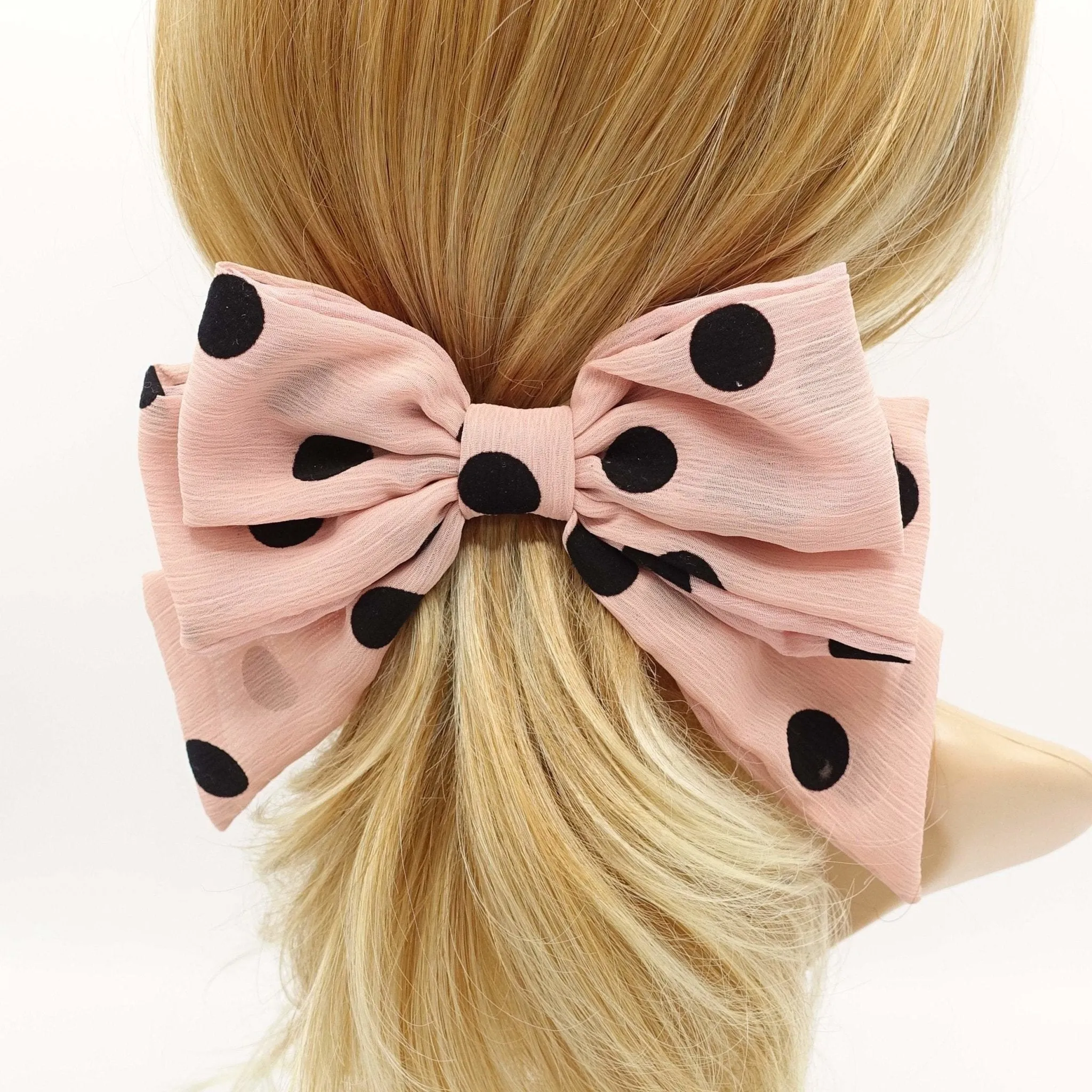 velvet dotted chiffon hair bow cute style crinkled fabric hair accessory for women