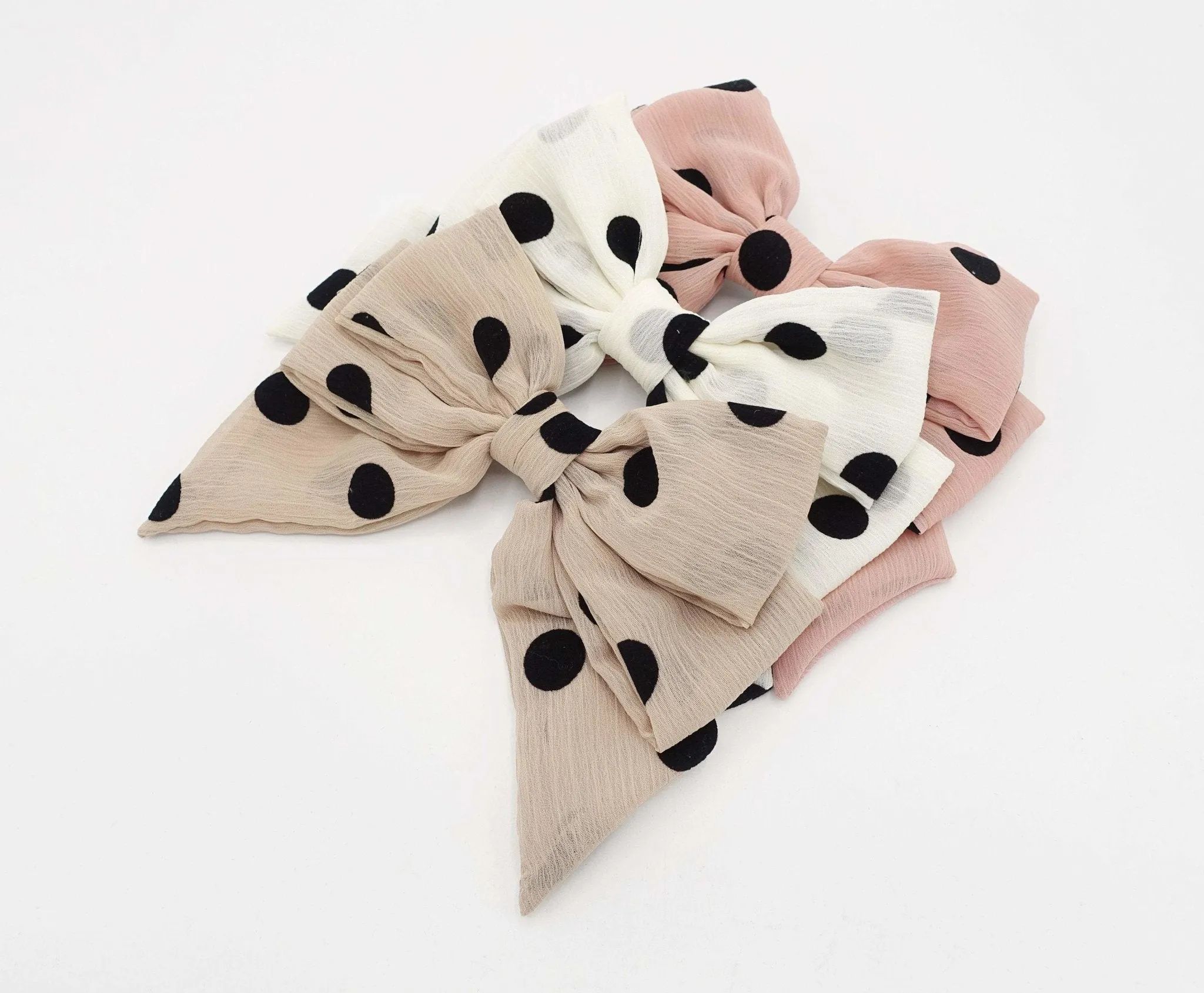 velvet dotted chiffon hair bow cute style crinkled fabric hair accessory for women