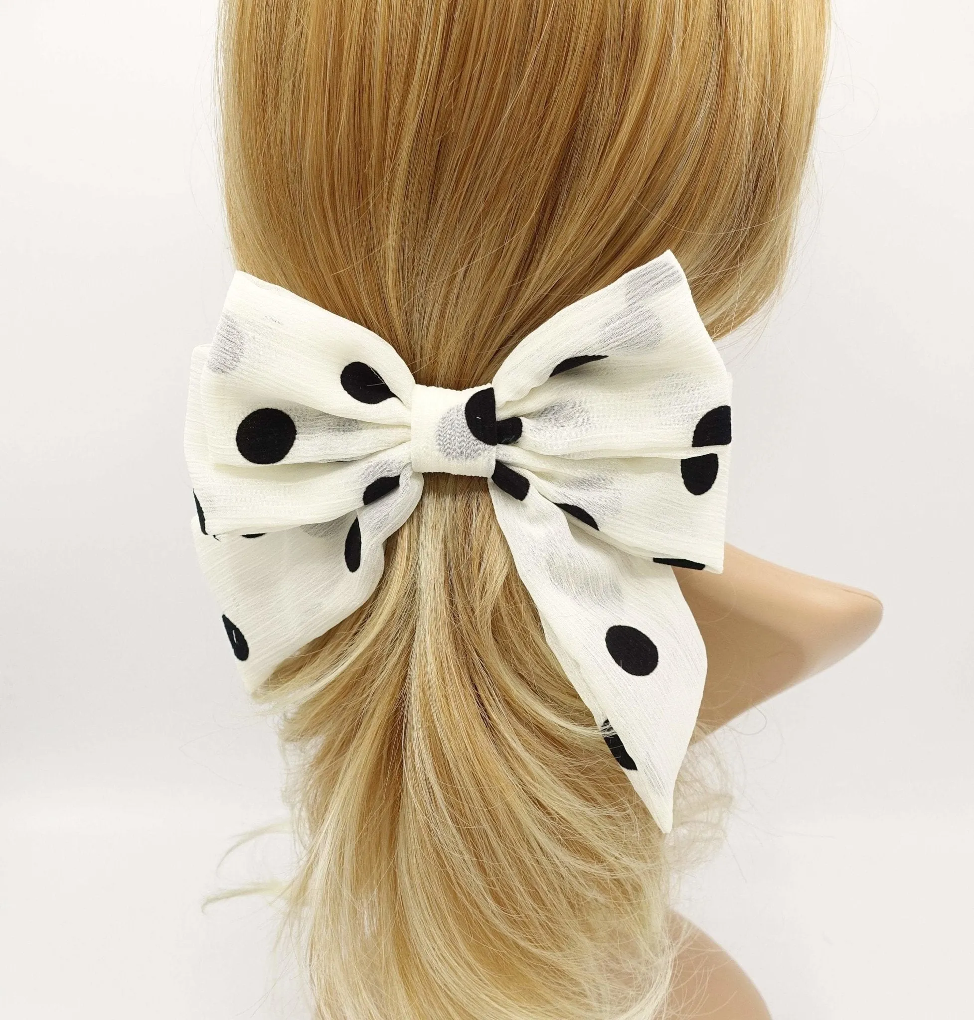 velvet dotted chiffon hair bow cute style crinkled fabric hair accessory for women