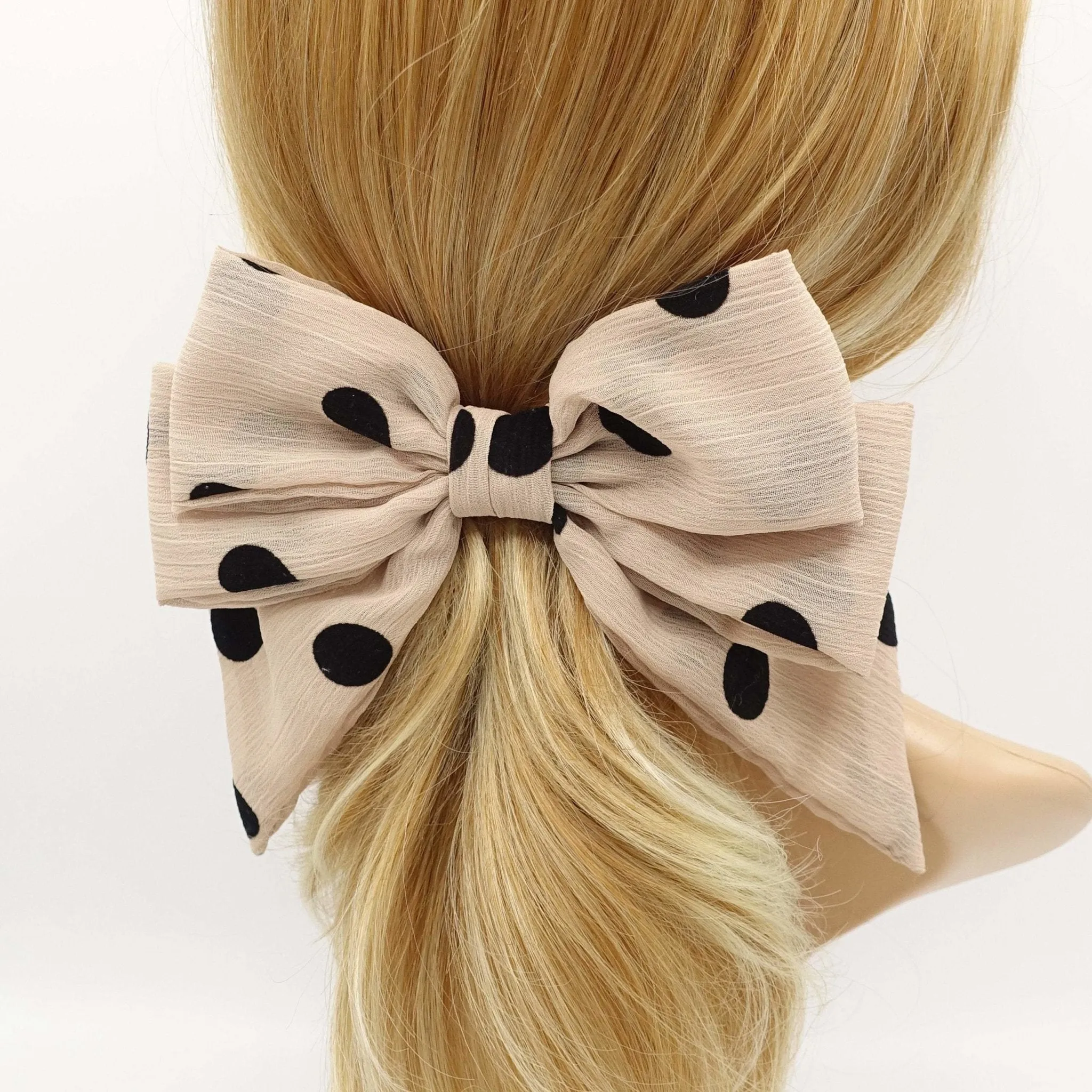 velvet dotted chiffon hair bow cute style crinkled fabric hair accessory for women