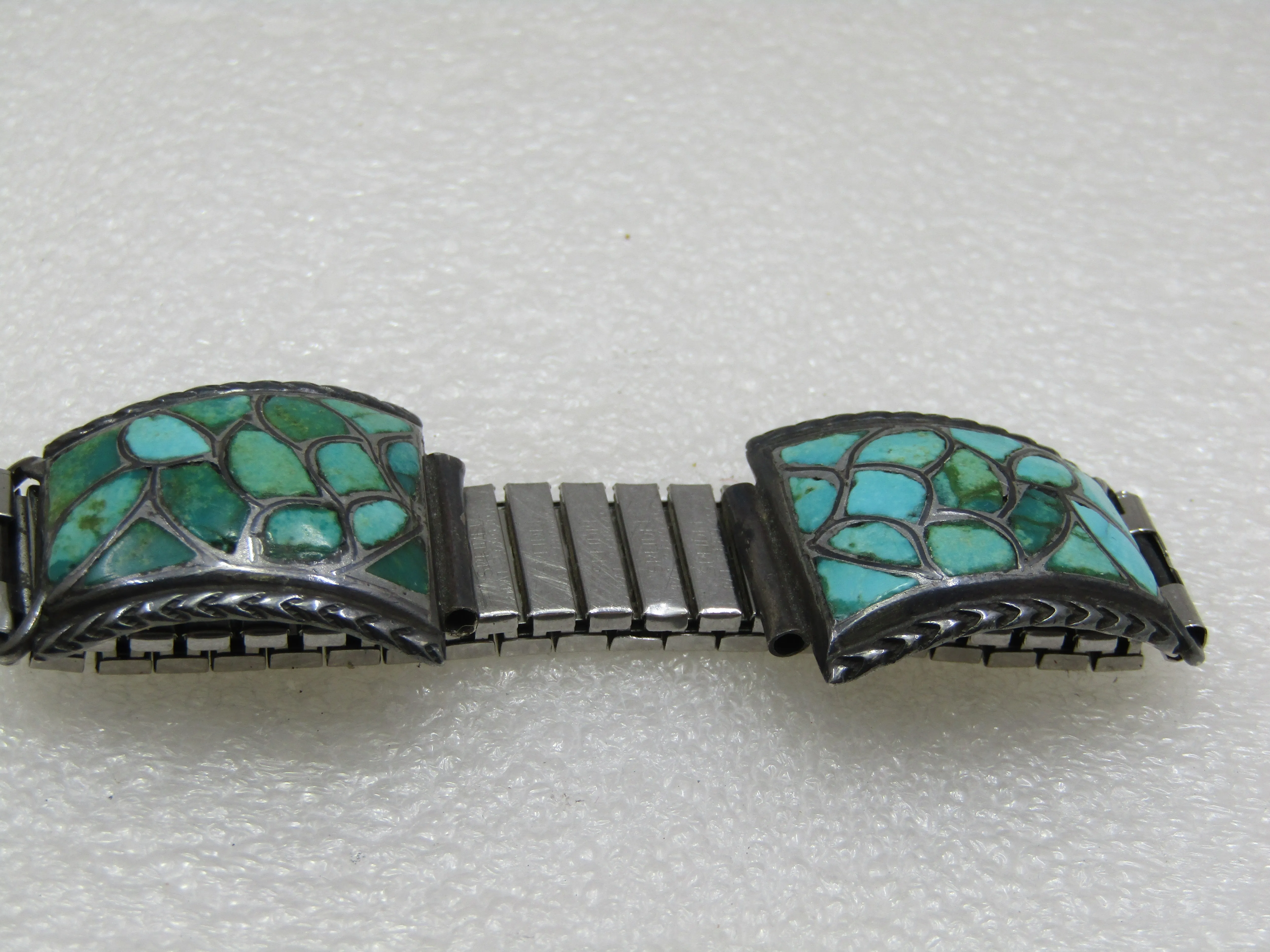 Vintage Southwestern Sterling Inlaid Turquoise Watch Tips, Men's, 5/8" lugs