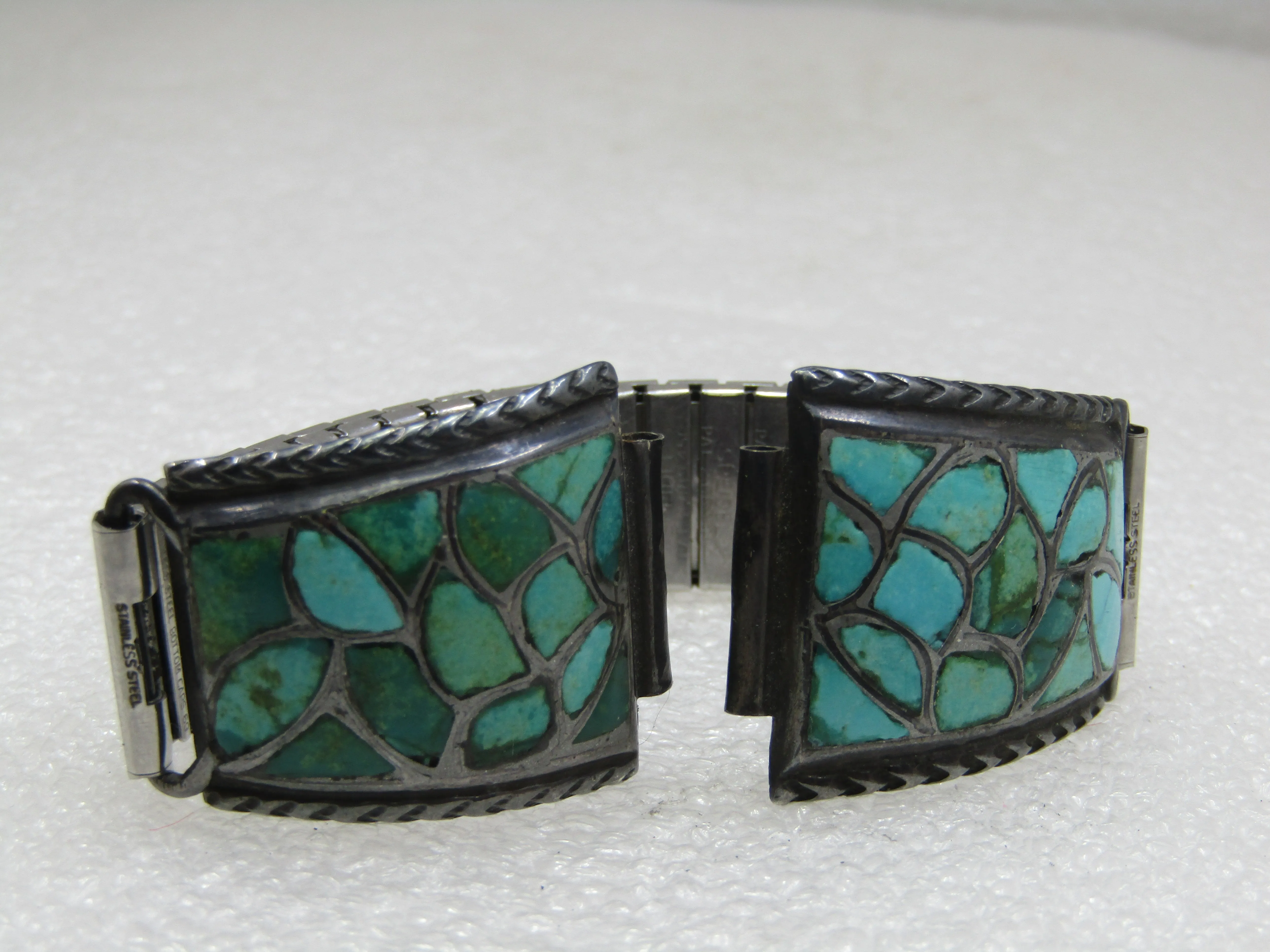 Vintage Southwestern Sterling Inlaid Turquoise Watch Tips, Men's, 5/8" lugs