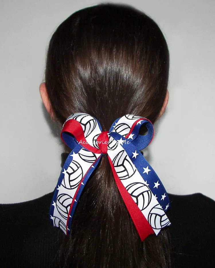 Volleyball US Patriotic Ponytail Bow