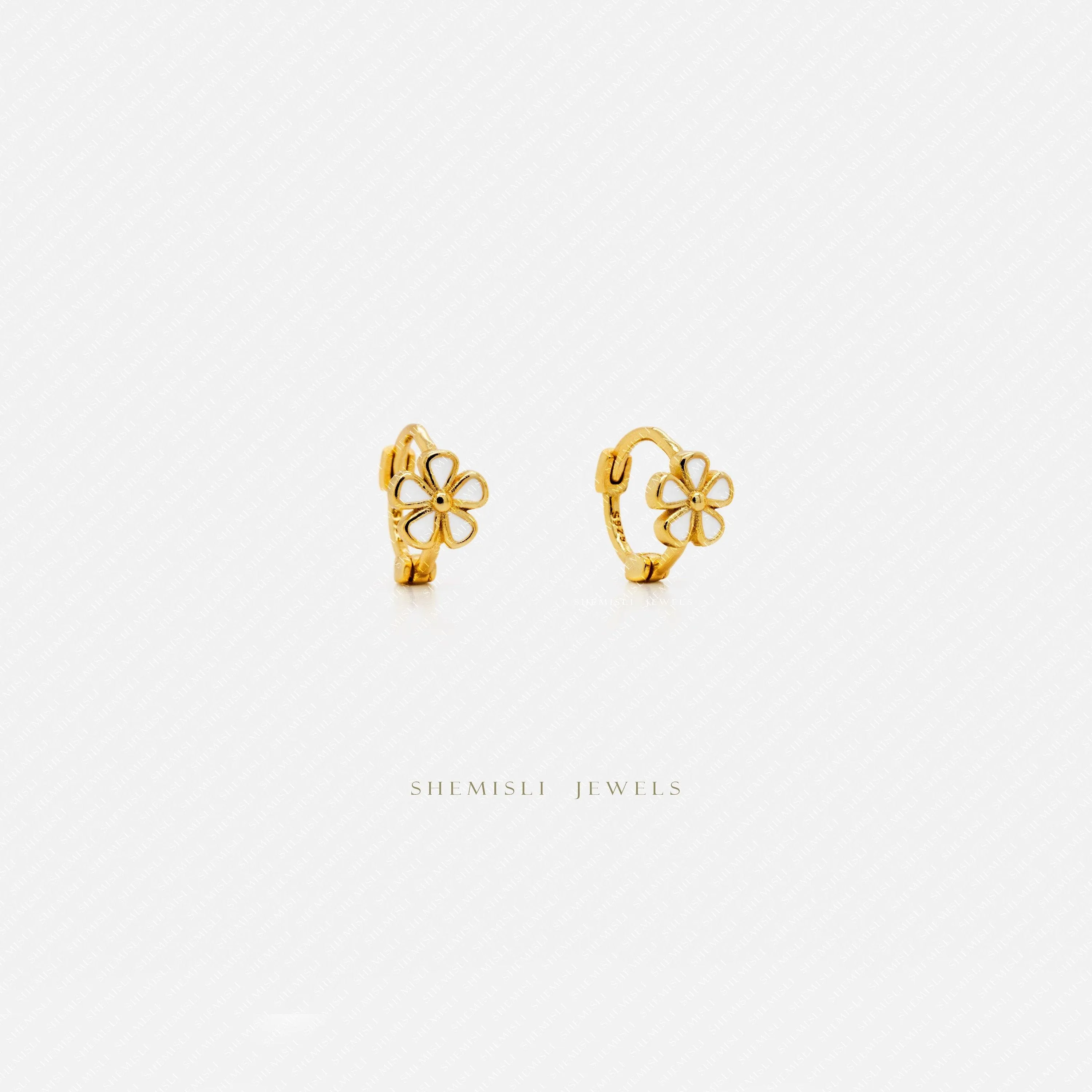 White Enamel Flower Helix Hoops, Gold, Silver SHEMISLI - SH493