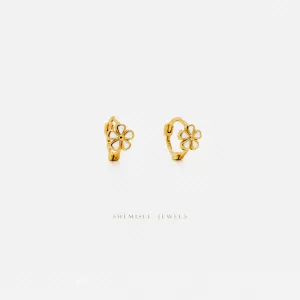 White Enamel Flower Helix Hoops, Gold, Silver SHEMISLI - SH493