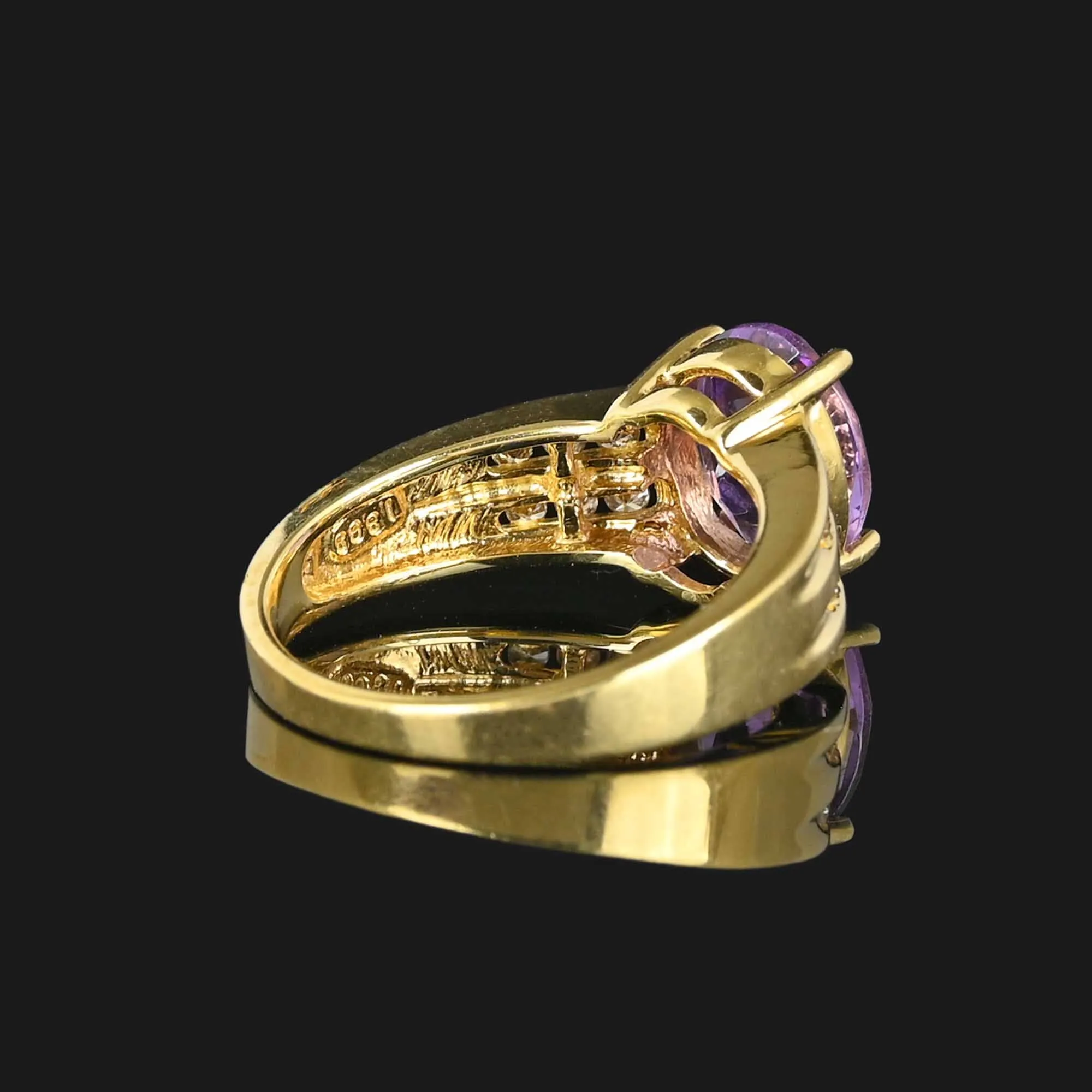 Wide 14K Gold Diamond and Amethyst Ring