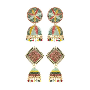 Yellow Chimes Earrings for Women and Girls Traditional Multicolor Jhumka Earrings Oxidised Gold Plated 2 Pairs Combo Big Jhumka Jhumki Earrings for women | Birthday Gift For Girls & Women