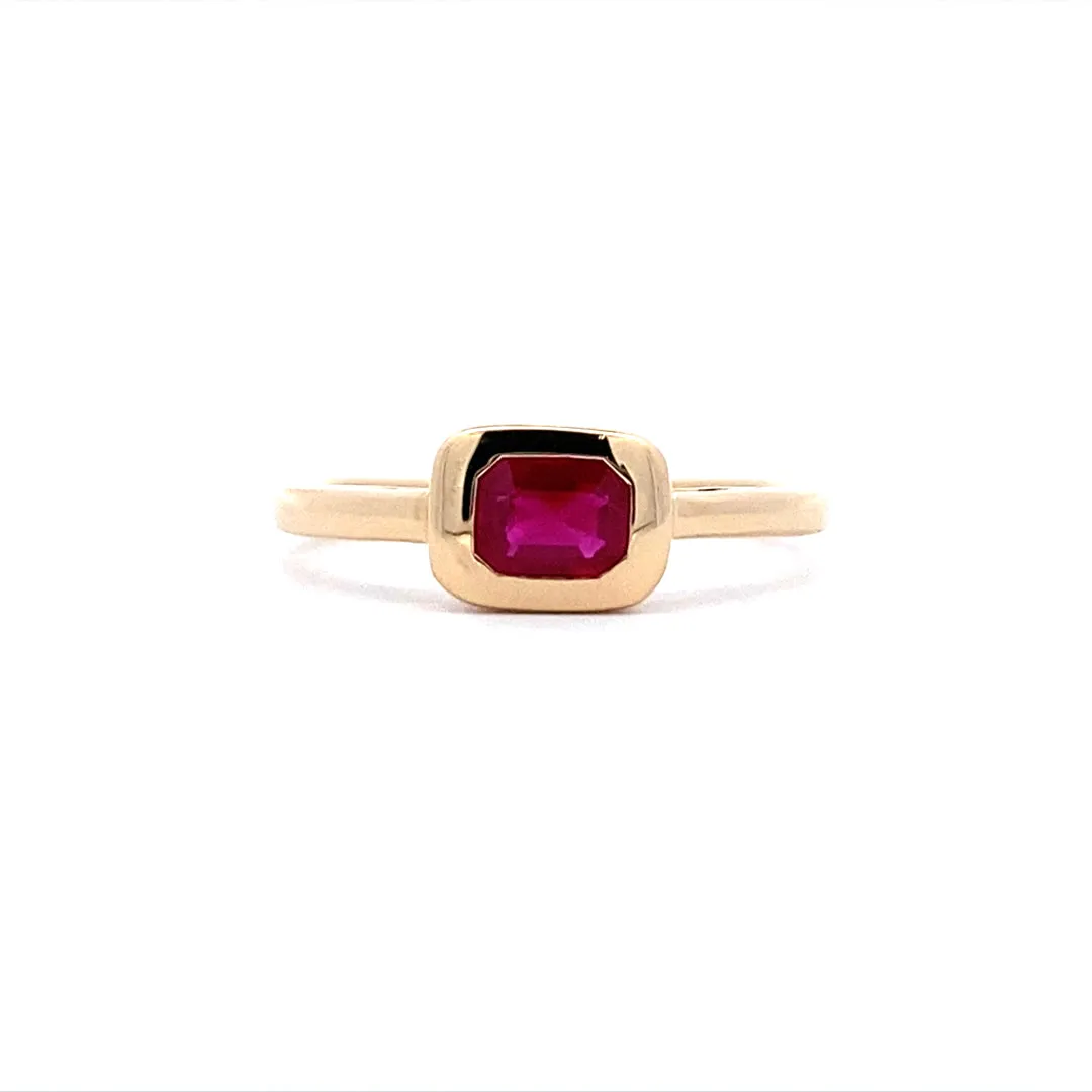 Yellow Gold Emerald Cut Ruby Contemporary Style Ring