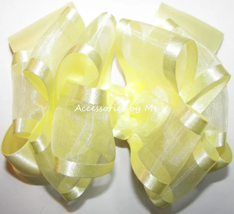 Yellow Organza Satin Trim Hair Bow